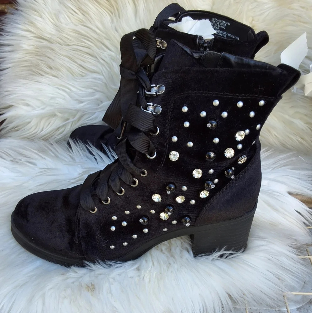 Madden Veera Velvet embellished Combat boots 9 - Picture 5 of 16